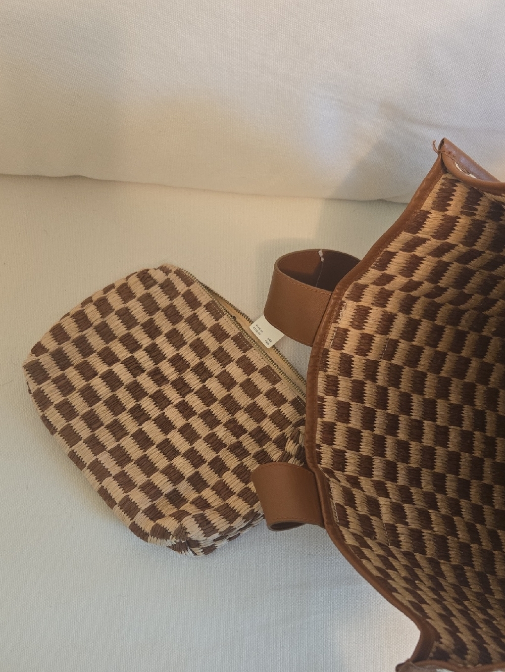 Anthropologie Raffia Checkered Angular Tote - Picture 4 of 4